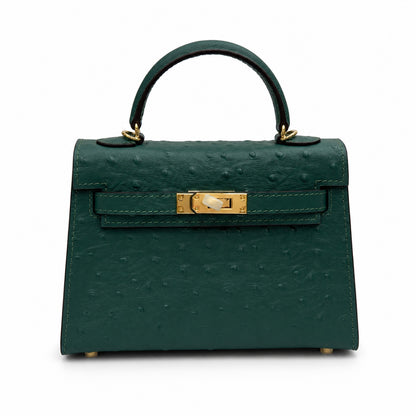 Mini Kelly II Sellier 19cm Vert Cypress Epsom Leather Gold Hardware Mini Women Handbag