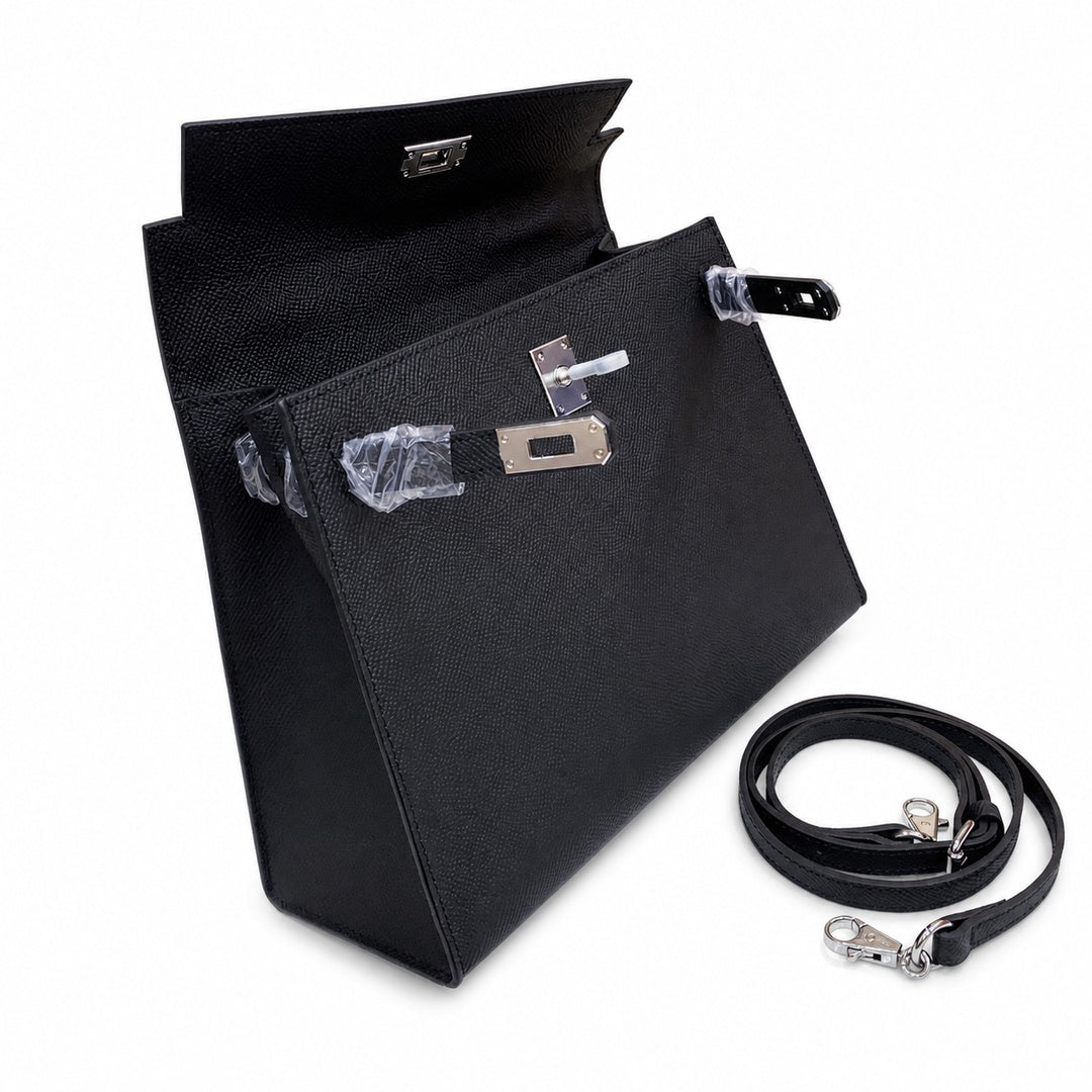 Kelly Sellier 25cm & 28cm Noir Epsom Leather Palladium Hardware Women Luxury Handbag