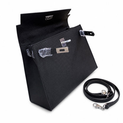Kelly Sellier 25cm & 28cm Noir Epsom Leather Palladium Hardware Women Luxury Handbag