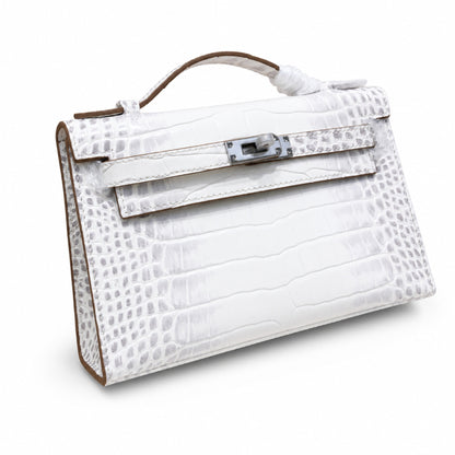 Kelly Pochette Himalaya Niloticus Crocodile Leather Palladium Hardware & Palladium Hardware Women Clutch Handbag