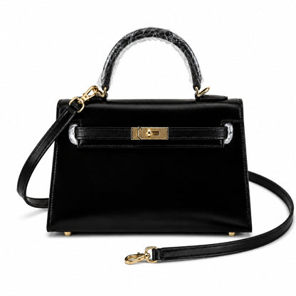 Kelly Sellier 19cm & 22cm & 25cm Noir Box Calf Leather Gold Hardware & Palladium Hardware Women Handbag