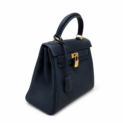 Kelly Sellier 20cm & 25cm & 28cm Bleu Nuit Togo Leather Gold Hardware Women Handbag