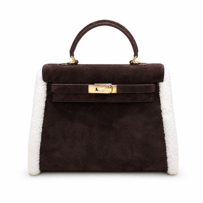 Kelly Sellier 28cm Ebene Suede Leather Gold Hardware Commute Shoulder Handbag