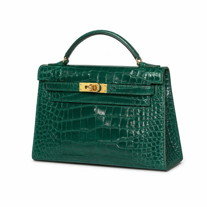 Kelly Pochette Vert Emeraude Shiny Niloticus Crocodile Leather Gold Hardware Women Clutch Bag