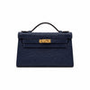 Mini Kelly Sellier 22cm Bleu Nuit Ostrich Leather Gold Hardware Women Mini Handbag