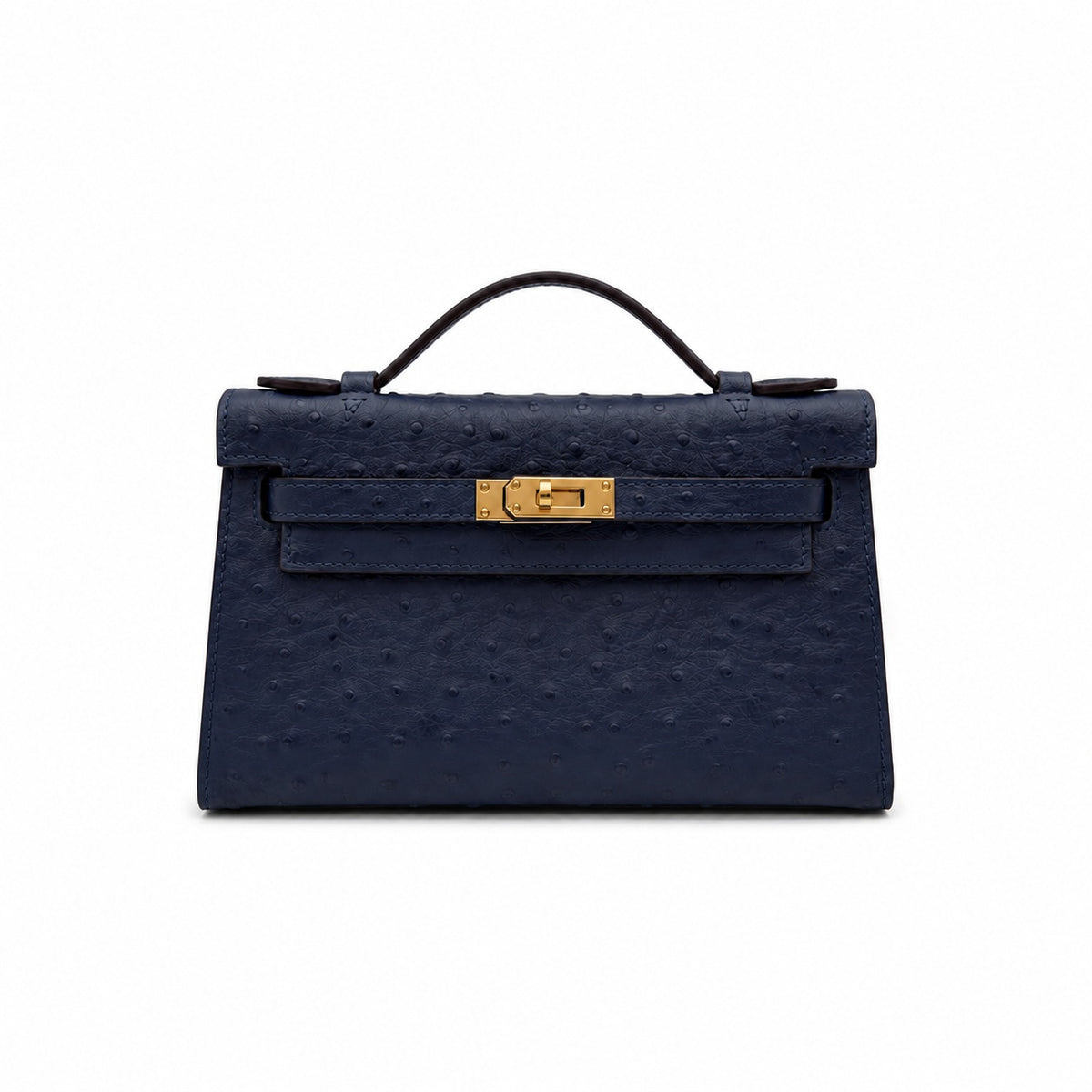 Mini Kelly Sellier 22cm Bleu Nuit Ostrich Leather Gold Hardware Women Mini Handbag