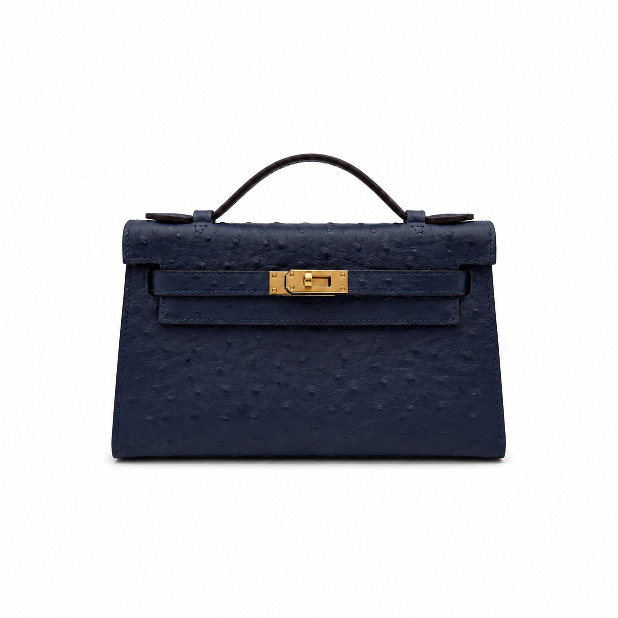 Mini Kelly Sellier 22cm Bleu Nuit Ostrich Leather Gold Hardware Women Mini Handbag