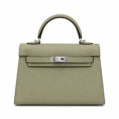 Mini Kelly II Sellier 19cm & 22cm Sauge Epsom Leather Palladium Hardware Women Mini Handbag
