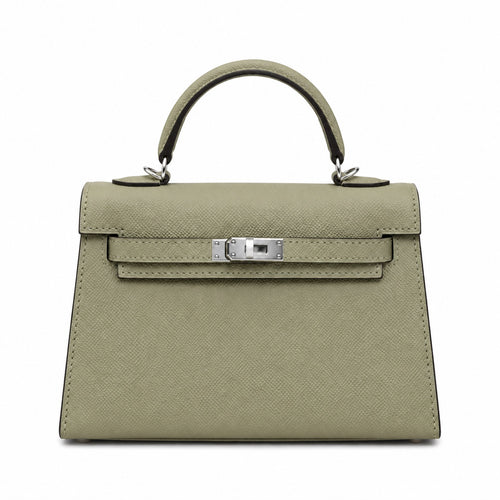 Mini Kelly II Sellier 19cm & 22cm Sauge Epsom Leather Palladium Hardware Women Mini Handbag
