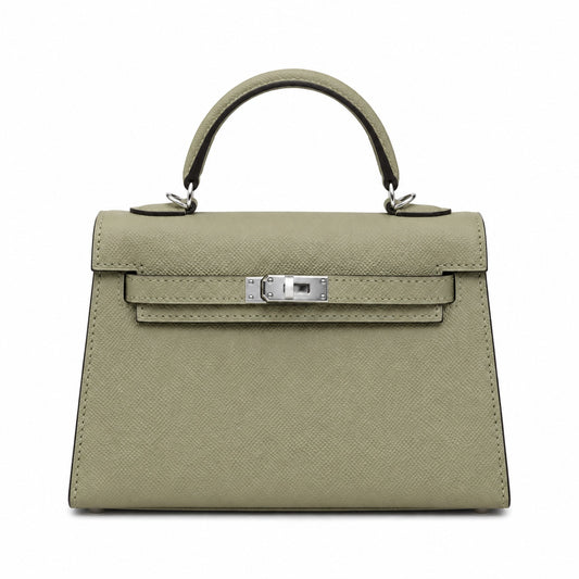 Mini Kelly II Sellier 19cm & 22cm Sauge Epsom Leather Palladium Hardware Women Mini Handbag