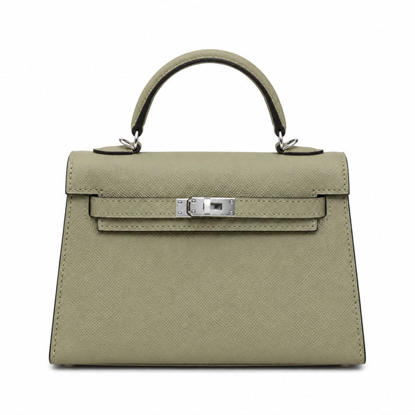 Mini Kelly II Sellier 19cm & 22cm Sauge Epsom Leather Palladium Hardware Women Mini Handbag