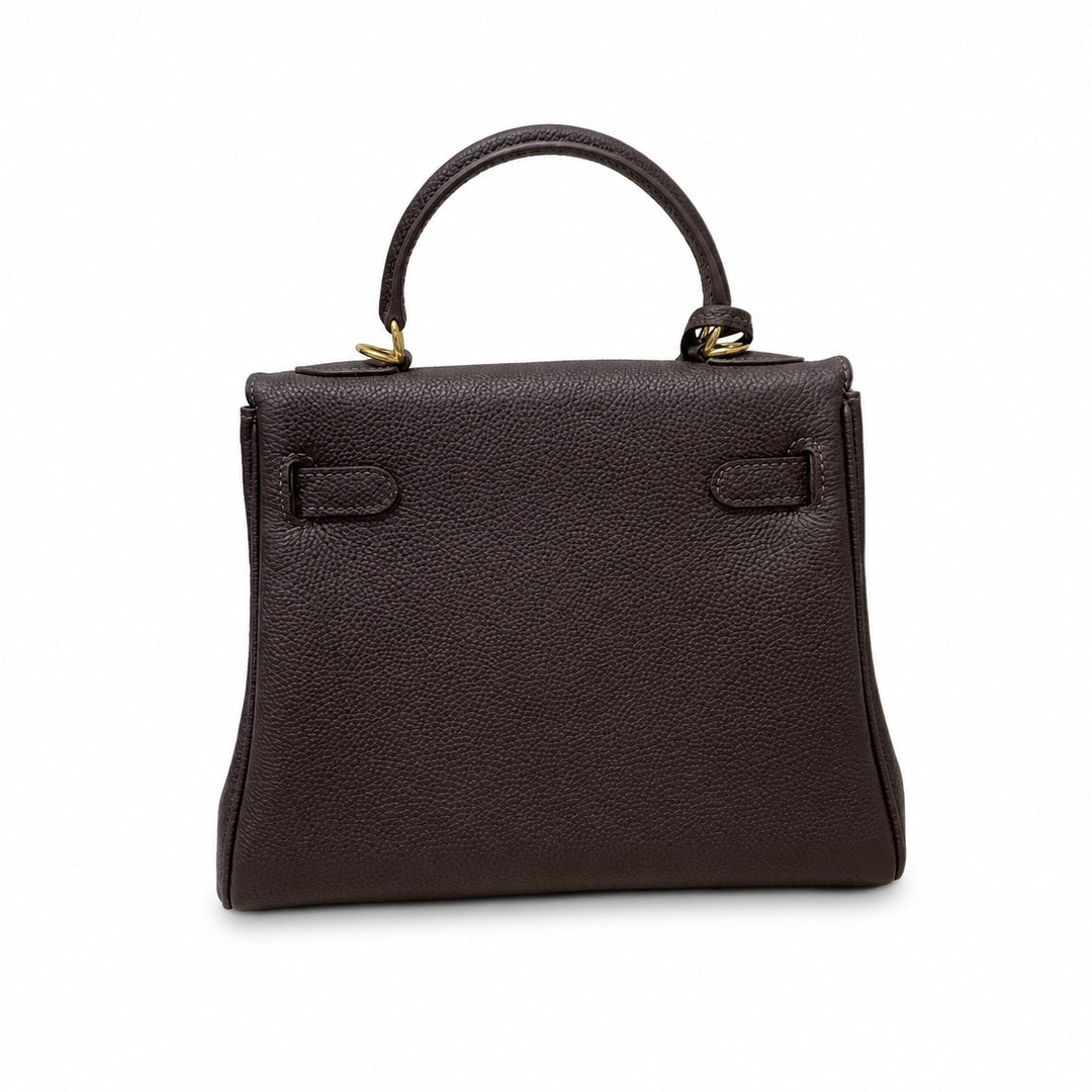 Kelly Sellier 20cm & 25cm & 28cm Marron Foncé Togo Leather Gold Hardware Women Handbag