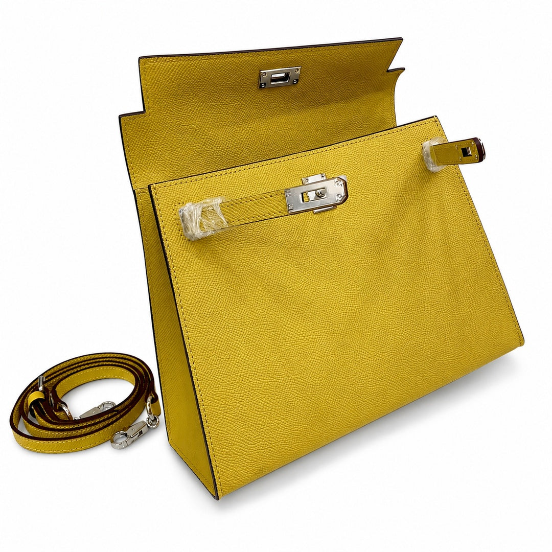 Kelly Sellier 25cm & 28cm Jaune Ambre Epsom Leather Palladium Hardware Women Luxury Handbag