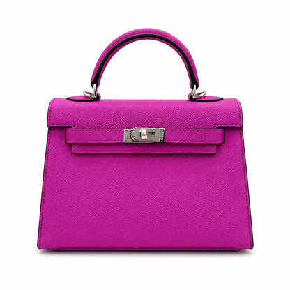 Mini Kelly II Sellier 19cm & 22cm Rose Pourpre Epsom Leather Palladium Hardware Women Mini Handbag