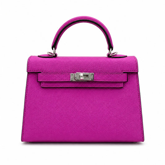 Mini Kelly II Sellier 19cm & 22cm Rose Pourpre Epsom Leather Palladium Hardware Women Mini Handbag