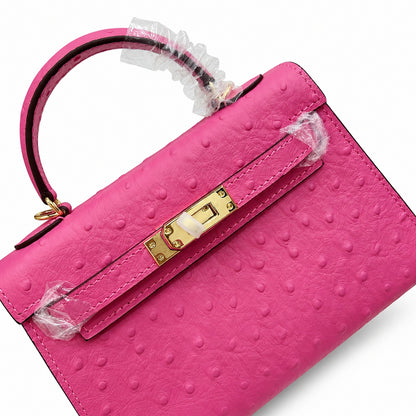 Mini Kelly II 19cm Sellier Violine Ostrich Gold Hardware Premium Women Shoulder Bag