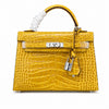 Kelly Sellier 22cm Jaune Ambre Shiny Crocodile Leather Gold Hardware & Palladium Hardware Women Handbag
