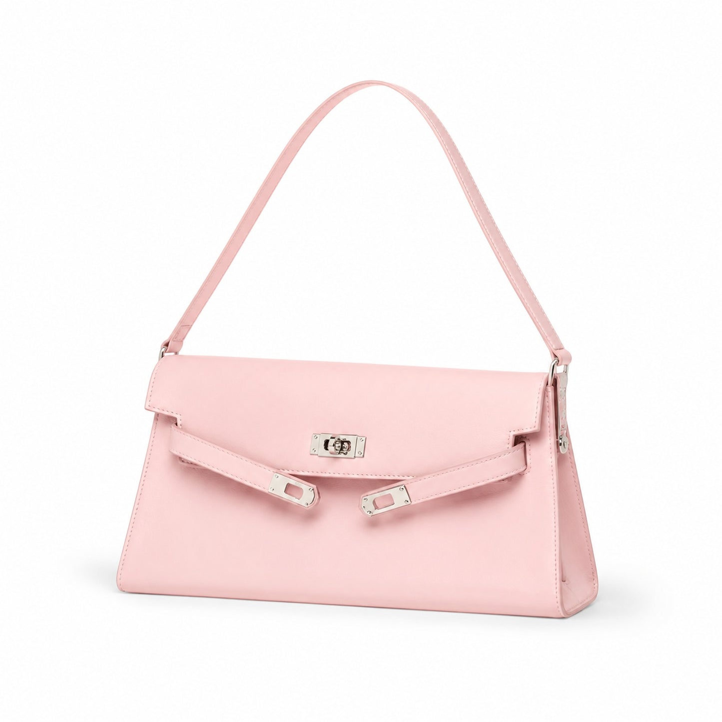 Kelly Elan 25 Underarm Baguette Bag, Genuine Top Layer Cowhide Goat Grain Leather, Silver Hardware Mauve Iris Purple Shoulder Handbag, Bright Soft Tone Youthful Elegant Daily Purse Size 25×6.5×15cm