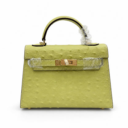 Mini Kelly II 19cm Sellier Jaune Poussin Ostrich Gold Hardware Luxury Mini Handbag