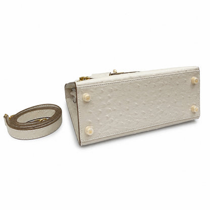 Kelly Sellier 25cm Craie Ostrich Gold Hardware Premium Women Shoulder Purse