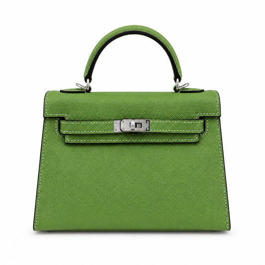 Mini Kelly II Sellier 19cm & 22cm Vert Pistache Epsom Leather Palladium Hardware Women Mini Handbag