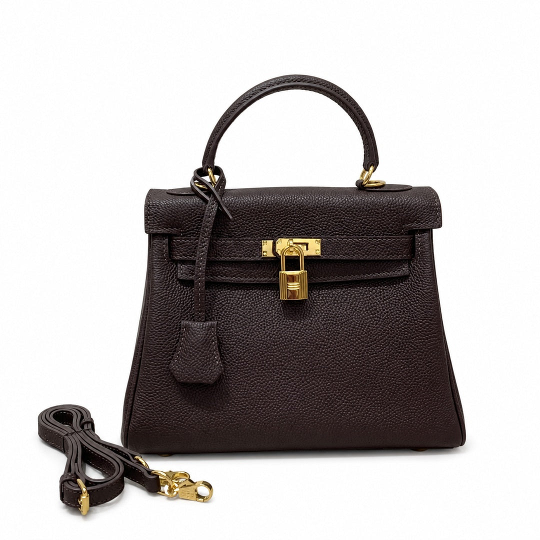 Kelly Sellier 20cm & 25cm & 28cm Marron Foncé Togo Leather Gold Hardware Women Handbag