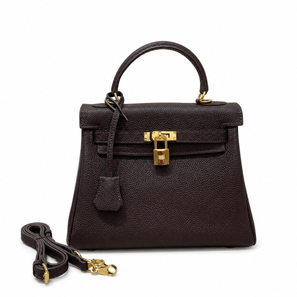Kelly Sellier 20cm & 25cm & 28cm Marron Foncé Togo Leather Gold Hardware Women Handbag
