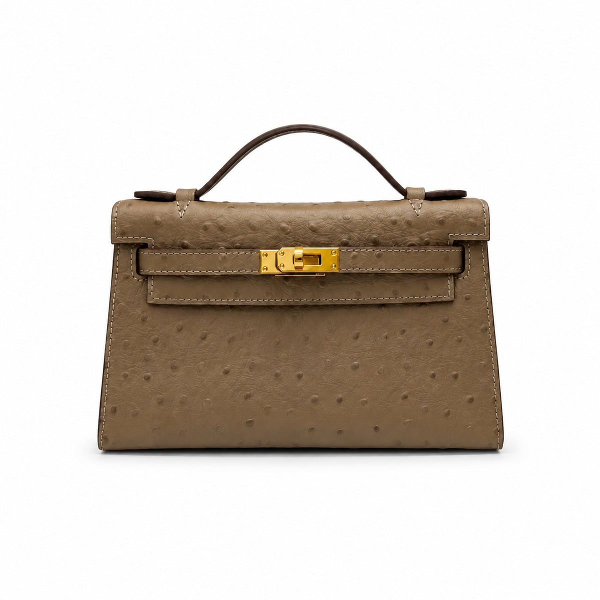 Mini Kelly II Sellier 19cm & 22cm Etoupe Ostrich Leather Gold Hardware Women Mini Handbag