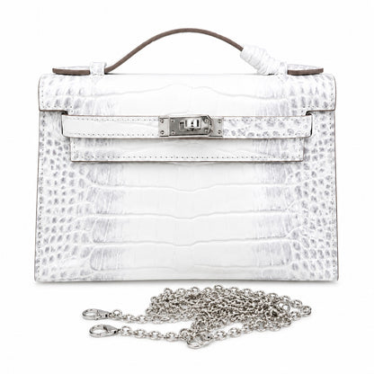 Kelly Pochette Himalaya Niloticus Crocodile Leather Palladium Hardware & Palladium Hardware Women Clutch Handbag