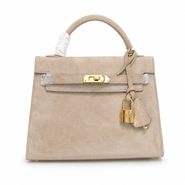 Mini Kelly Sellier 22cm Trench Suede Leather Gold Hardware Women Mini Handbag