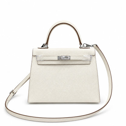 Kelly Sellier 25cm & 28cm Craie Epsom Leather Palladium Hardware Women Luxury Handbag
