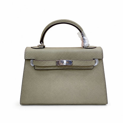 Mini Kelly II Sellier 19cm & 22cm Sauge Epsom Leather Palladium Hardware Women Mini Handbag