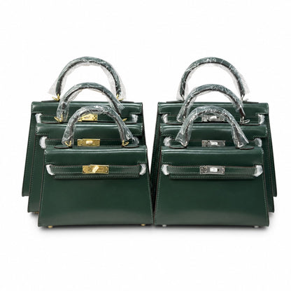Kelly Sellier 19cm & 22cm & 25cm Vert Fonce Box Calf Leather Gold Hardware & Palladium Hardware Women Handbag