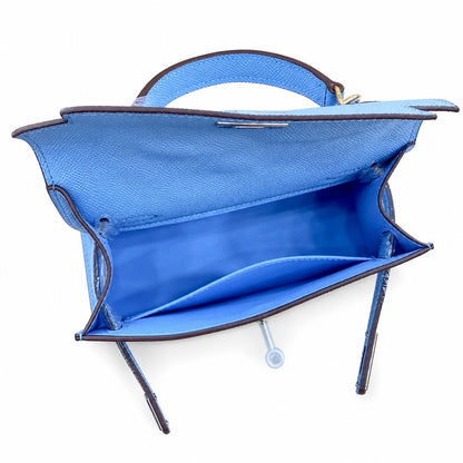 Mini Kelly II Sellier 19cm & 22cm Bleu Brume Epsom Leather Palladium Hardware Women Mini Handbag