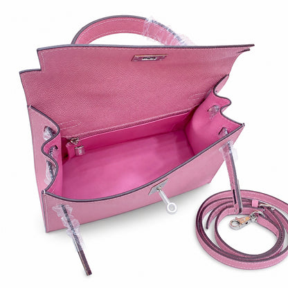 Kelly Sellier 25cm & 28cm Rose Confetti Epsom Leather Palladium Hardware Crossbody Handbag