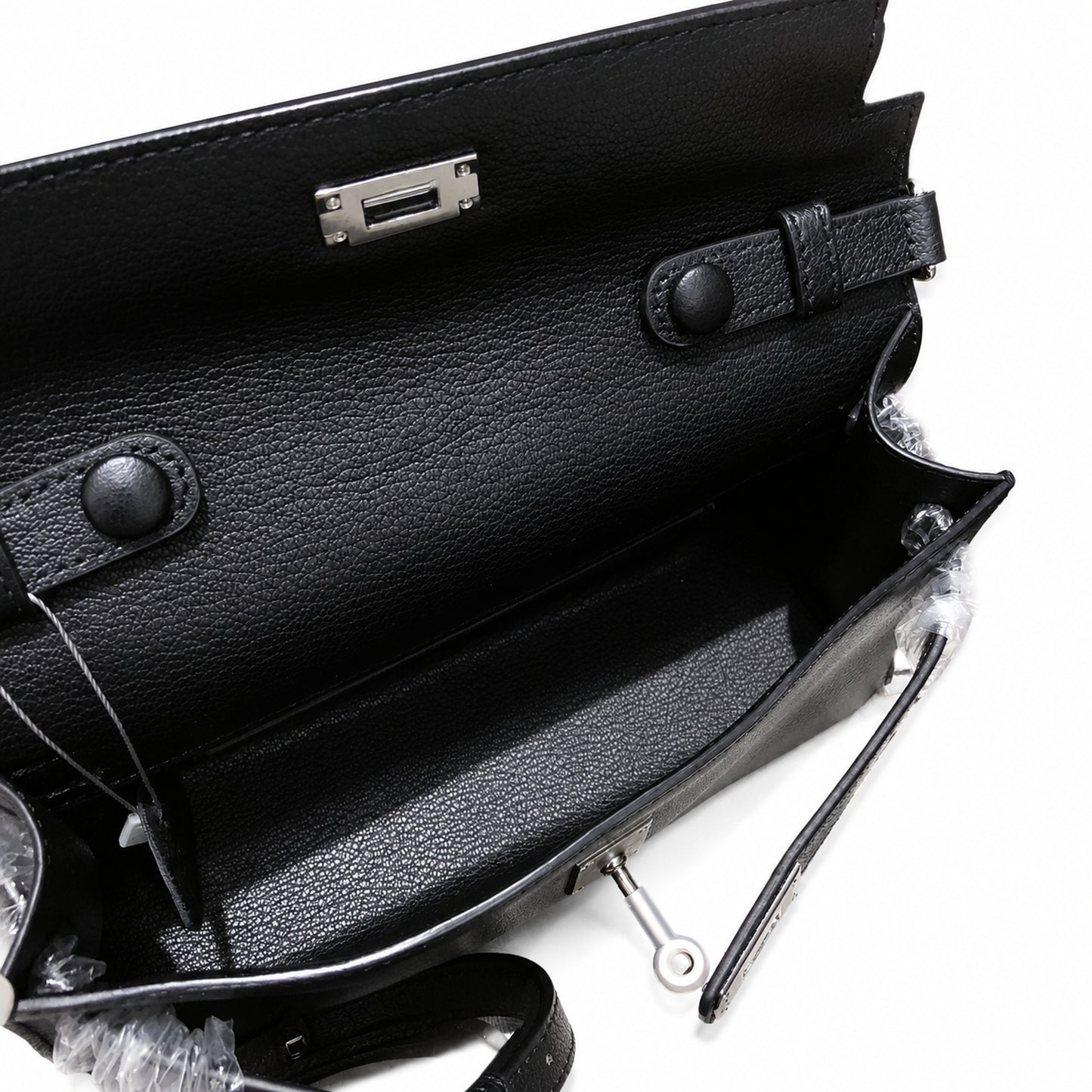 Kelly Elan 25 Underarm Baguette Bag, Genuine Top Layer Cowhide Goat Grain Leather, Silver Hardware Black Unisex Shoulder Purse, Multiway Crossbody Handheld Daily Bag, High Practical Daily Bag Size 25×6.5×15cm