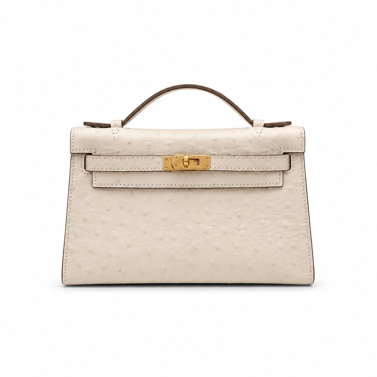 Mini Kelly II Sellier 19cm & 22cm Craie Ostrich Leather Gold Hardware Women Mini Handbag