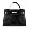 Kelly Sellier 22cm Noir Shiny Crocodile Leather Gold Hardware & Palladium Hardware Women Handbag