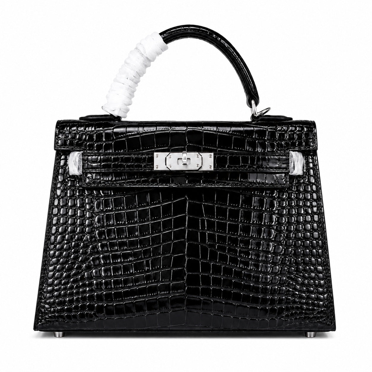 Kelly Sellier 22cm Noir Shiny Crocodile Leather Gold Hardware & Palladium Hardware Women Handbag