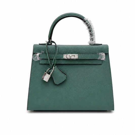 Kelly Sellier 25cm & 28cm Vert Cypress Epsom Leather Palladium Hardware Commute Shoulder Handbag