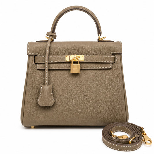 Kelly Sellier 20cm & 25cm & 28cm Etoupe Togo Leather Gold Hardware Women Handbag