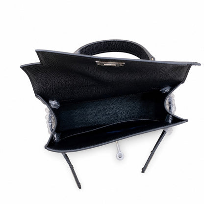 Mini Kelly II Sellier 19cm & 22cm Noir Epsom Leather Palladium Hardware Women Mini Handbag