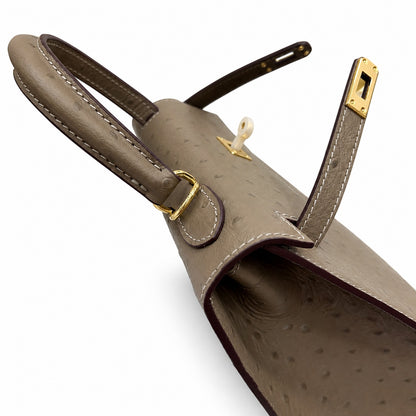 Hermès Kelly Sellier 25 Ostrich Etoupe Gold Hardware