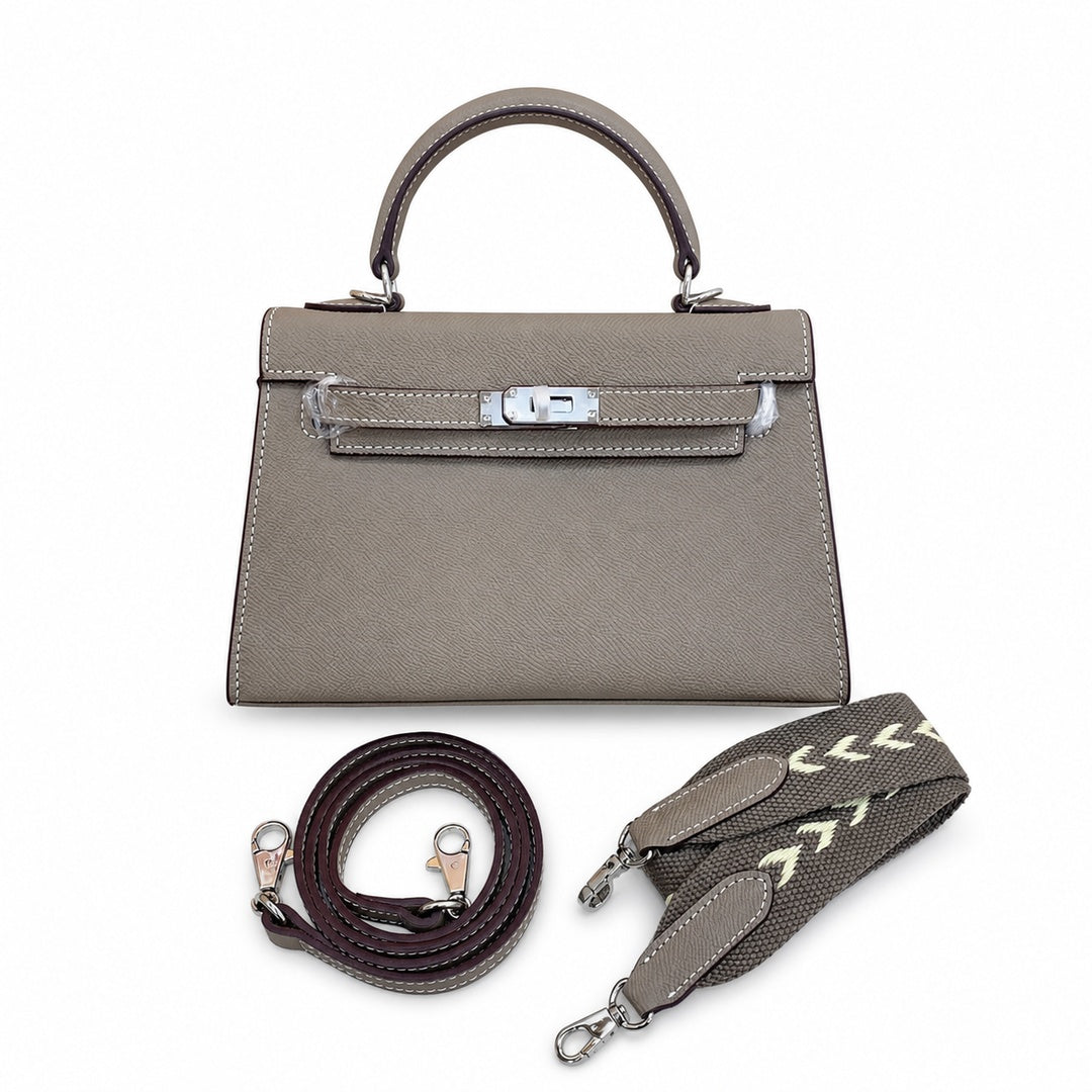 Mini Kelly II Sellier 19cm & 22cm Gris Asphalte Epsom Leather Palladium Hardware Women Mini Handbag