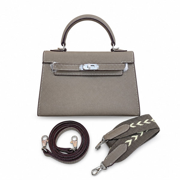 Mini Kelly II Sellier 19cm & 22cm Gris Asphalte Epsom Leather Palladium Hardware Women Mini Handbag