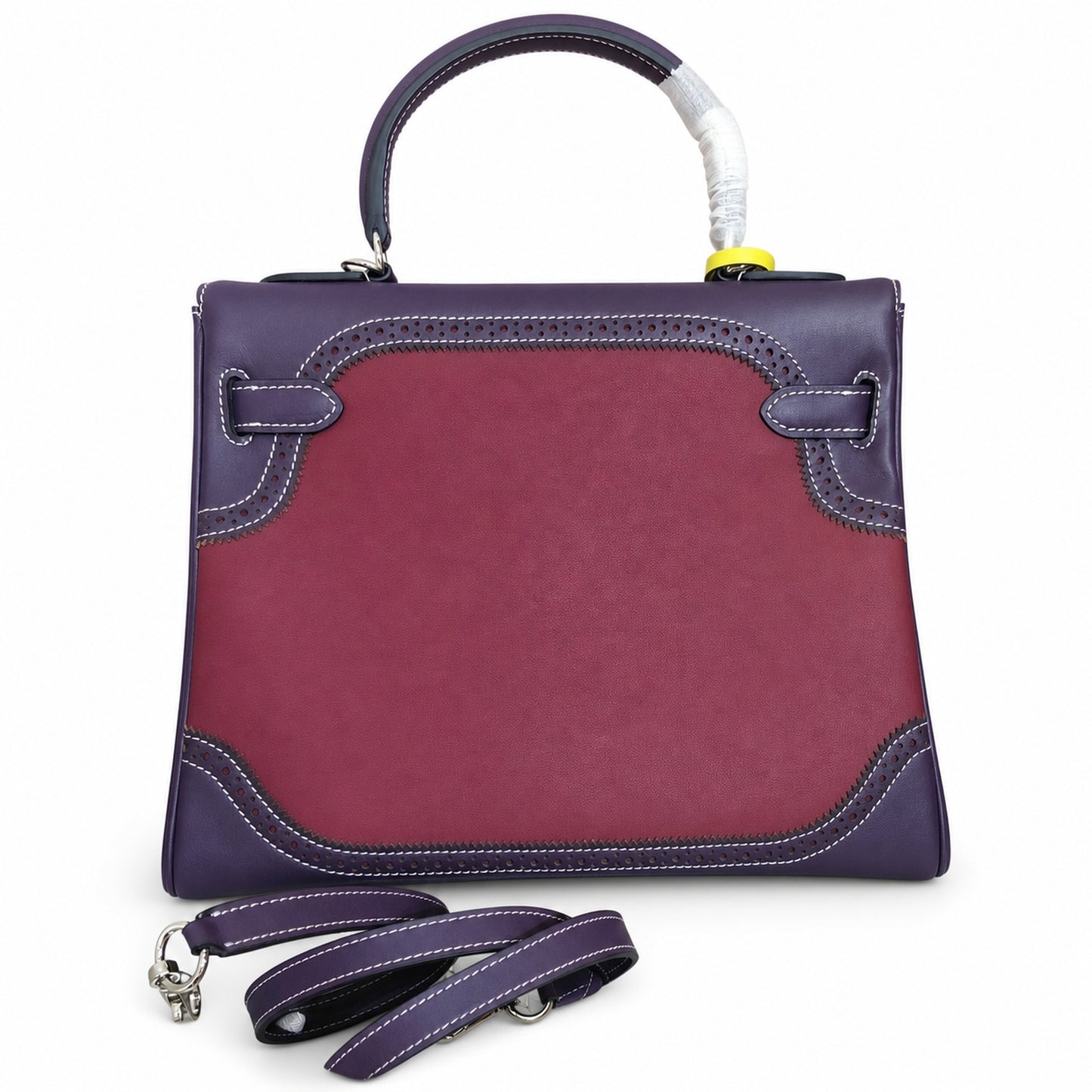 Kelly Sellier Ghillies 28cm Bordeaux & Marron Foncé Barenia Leather Palladium Hardware Women Handbag
