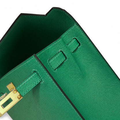 Kelly 25cm Epsom leather U4 Vert Veryigo velvet green top handmade! Counter quality!