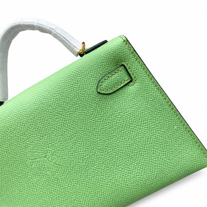 In stock: second generation Kelly 19cm imported Epsom leather avocado green 🥑 gold and silver buckle wax thread