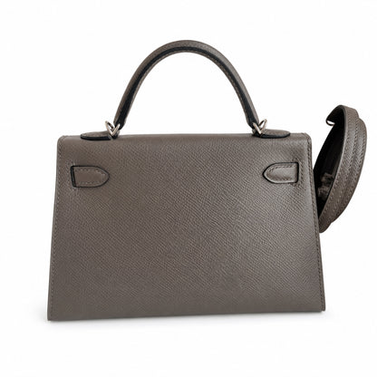 Fully hand-sewn👉Second generation Mini Kelly 19cm imported Epsom leather pewter gray silver buckle