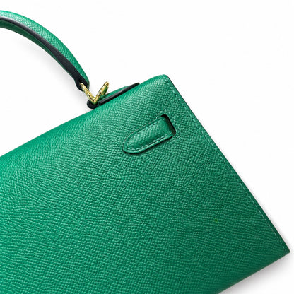 Kelly 25cm Epsom leather U4 Vert Veryigo velvet green top handmade! Counter quality!